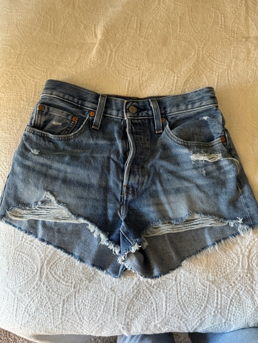 Levi's Distressed Blue High-Rise Denim Shorts